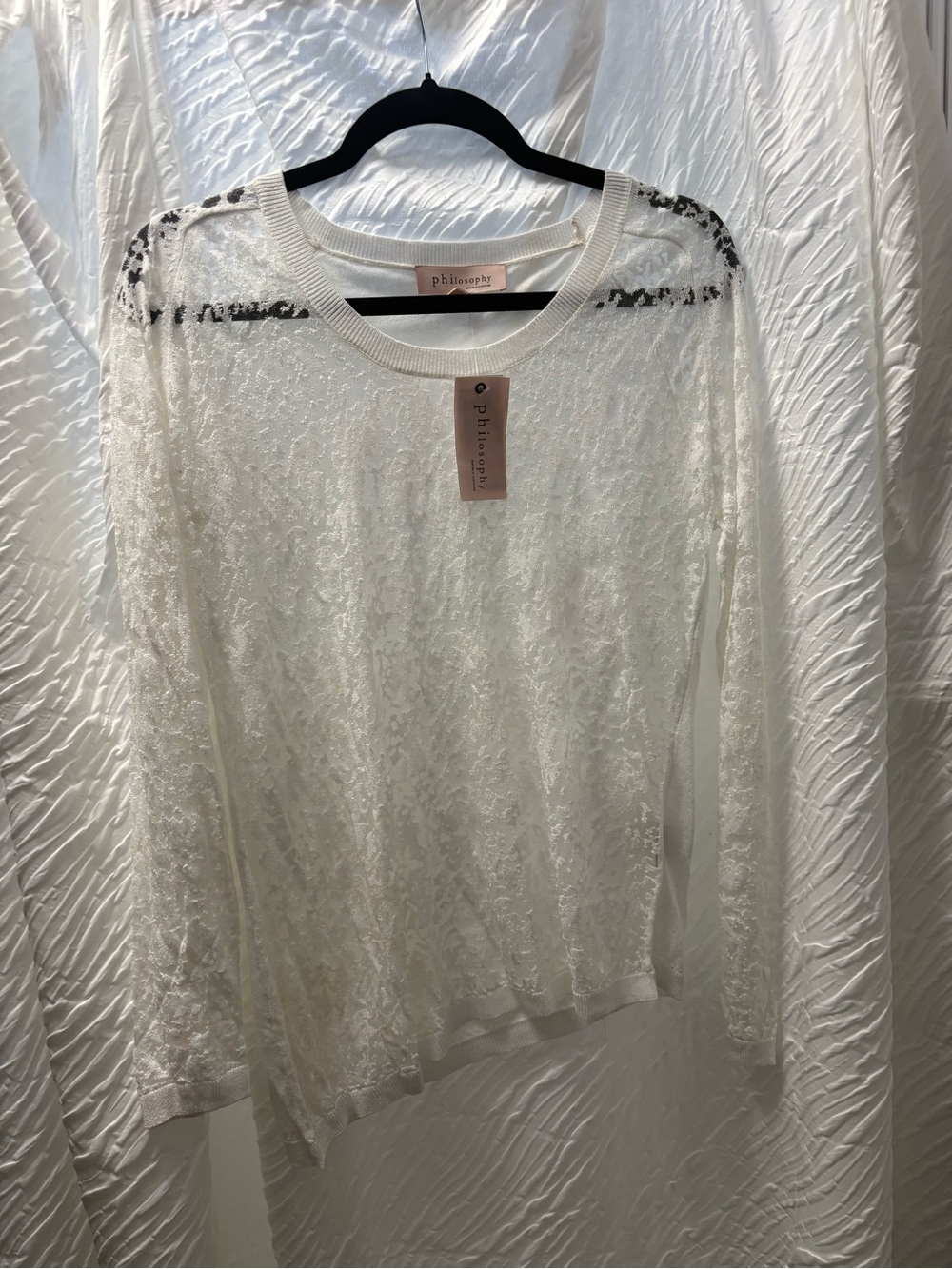 Philosophy Cream Sheer Lace Long-Sleeve Blouse